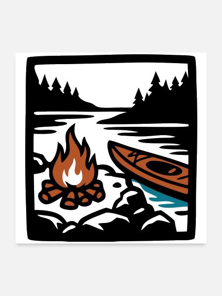 Campfire Canoe Forest Icon - Poster 24x24 - white - Front