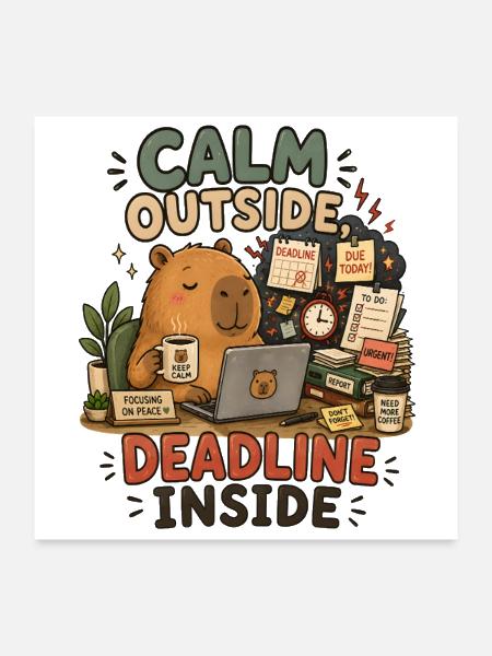Calm Outside Deadline Inside Capybara - Poster 24x24 - white