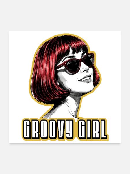 Groovy Girl - Retro Red Hair Pop Art Illustration - Poster 24x24 - white - Front