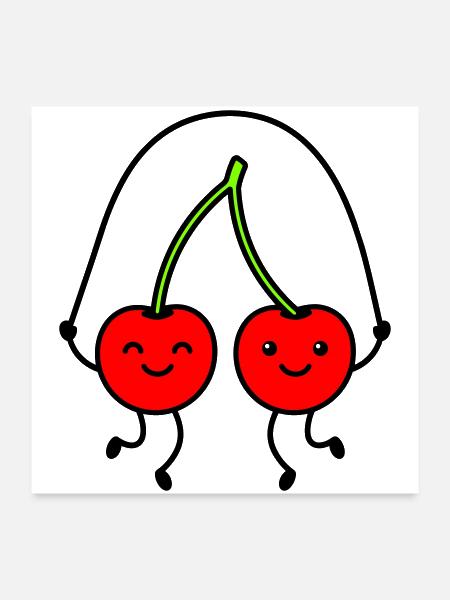 cherries cute kawaii - Poster 24x24 - white - Front