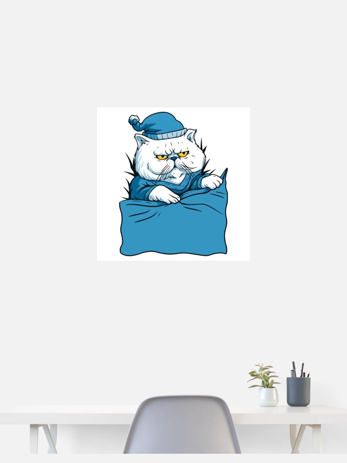 Grumpy Blue Pajama Cat - Poster 24x24 - white - Front