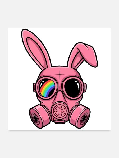 Pink Bunny Gas Mask with Rainbow Reflection - Poster 24x24 - white - Front
