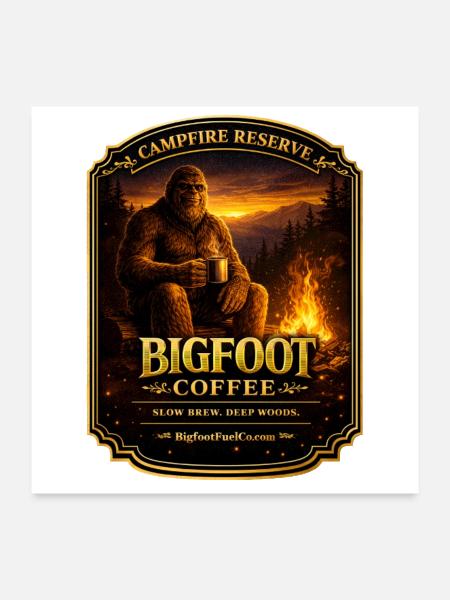 Bigfoot Coffee Campfire Label - Poster 24x24 - white - Front
