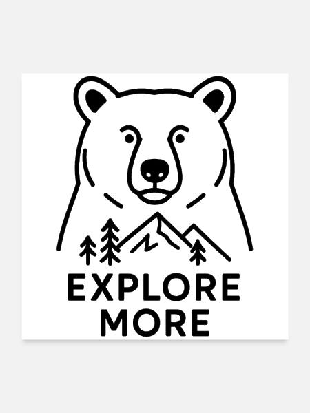 Bear Adventure Nature Illustration - Poster 24x24 - white