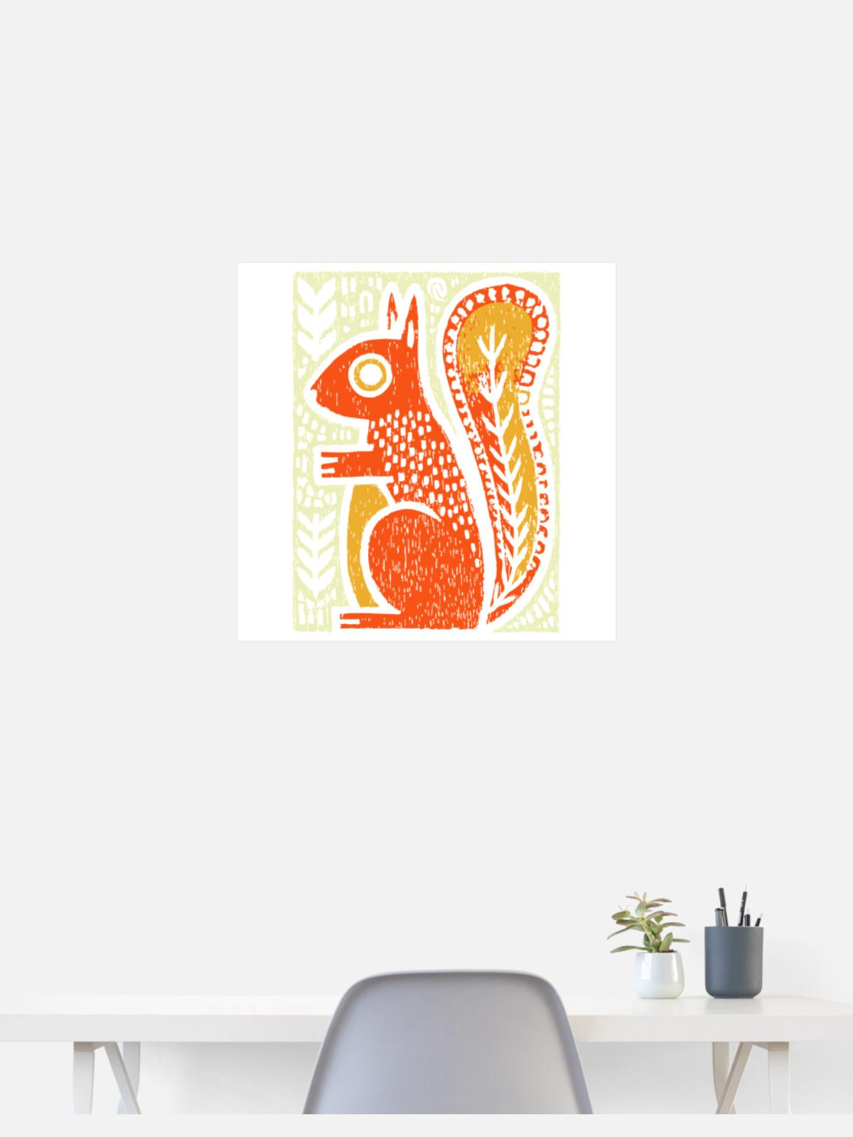 Squirrel in Rustic Woodcut - Poster 24x24 - white - Front