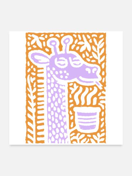 Giraffe Doodle Cup on Bold Orange - Poster 24x24 - white