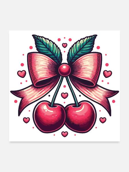 Cherry Bow Heart  - Poster 24x24 - white - Front