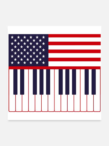 American Flag Piano Keyboard Music Design - Poster 24x24 - white - Front