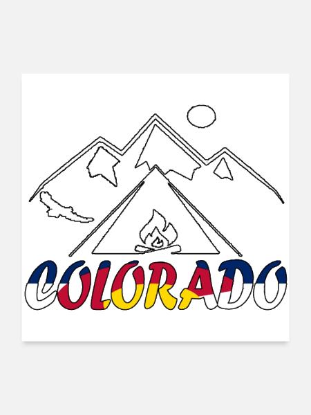 Colorado Mountain Campfire Outline - Poster 24x24 - white - Front