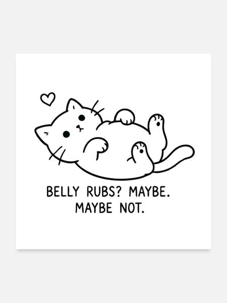 Belly Rubs Maybe Maybe Not Funny Cute Cat Minimal - Poster 24x24 - white - Front