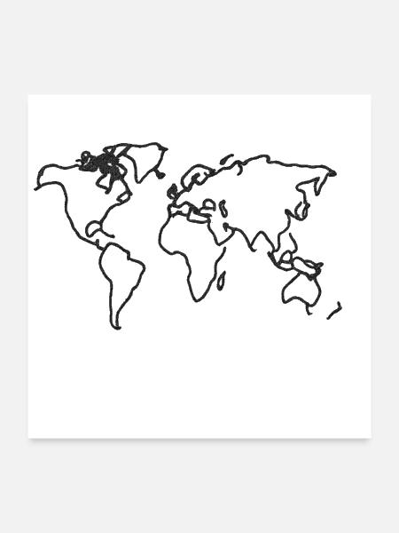 World Map Line Art Tee - Poster 24x24 - white