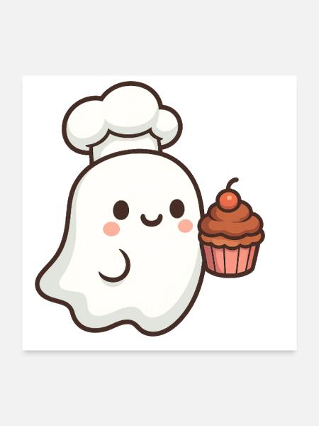 Cute Ghost Baker Illustration - Poster 24x24 - white - Front