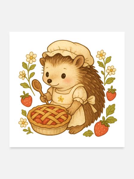 Hedgehog Baker with Pie Garden - Poster 24x24 - white - Front