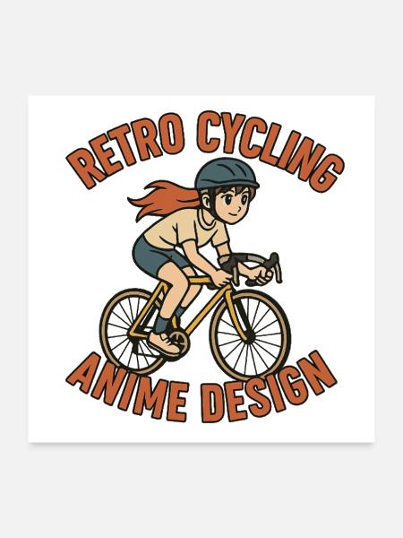 Retro Cycling Anime Design - Poster 24x24 - white