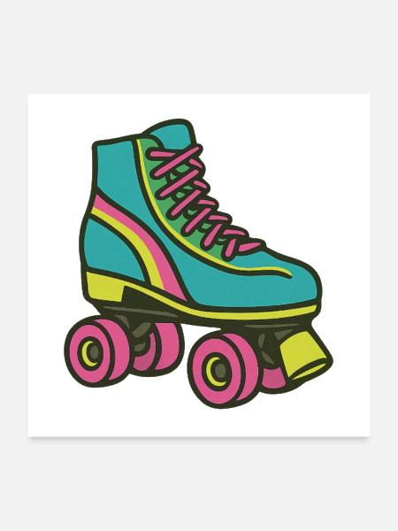 Teal Roller Skate Pop Art - Poster 24x24 - white