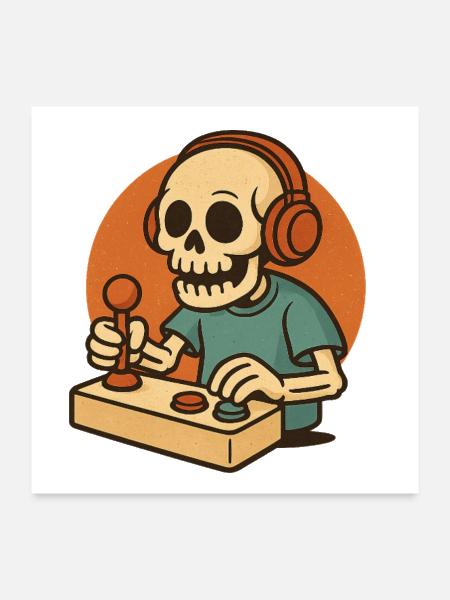 Skeleton DJ at Retro Arcade - Poster 24x24 - white - Front