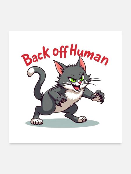Back Off Human – Angry Cat Meme - Poster 24x24 - white - Front