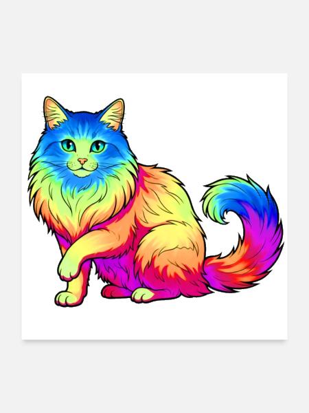 Rainbow Neon Cat Illustration - Poster 24x24 - white - Front