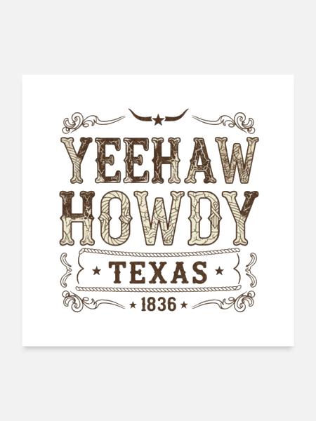 Yeehaw Texas 1836 Vintage Emblem - Poster 24x24 - white