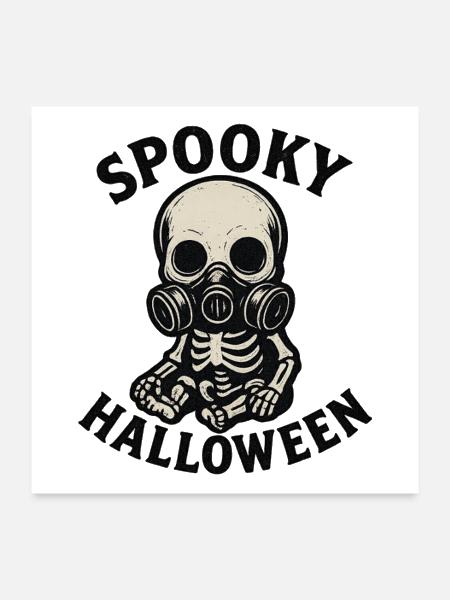 Spooky Gas Mask Skeleton - Poster 24x24 - white - Front