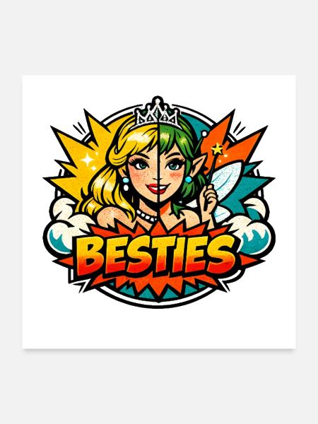 Besties Pop Art Duo Crown Split - Poster 24x24 - white