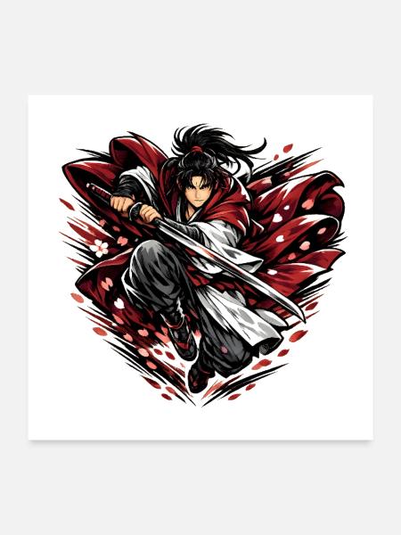 Crimson Samurai in Motion - Poster 24x24 - white - Front