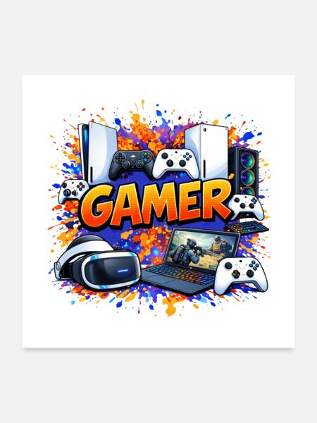 Gamer Splash: Console & VR Burst - Poster 24x24 - white