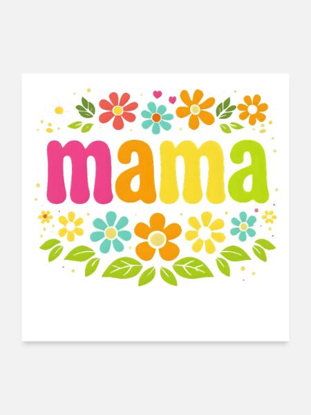 Neon Distressed Mama Floral Checkered Retro - Poster 24x24 - white - Front