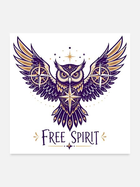  Free Spirit Owl & Stars - Poster 24x24 - white - Front