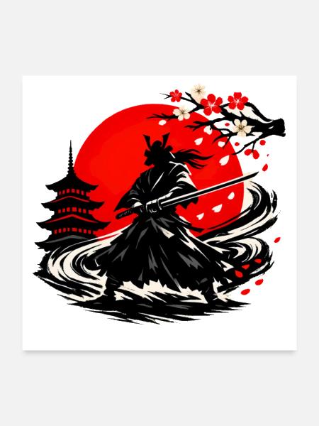 Samurai in the Crimson Storm - Poster 24x24 - white - Front