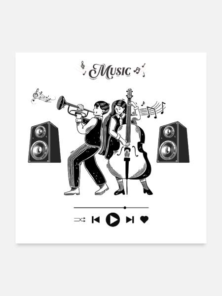 Music Fusion Graphic | DJ, Guitar & Trumpet Design - Poster 24x24 - white - Front