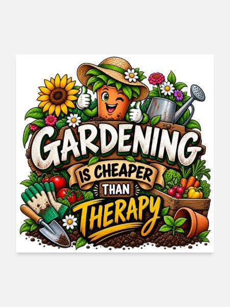Gardening Is Cheaper Than Therapy - Poster 24x24 - white - Front