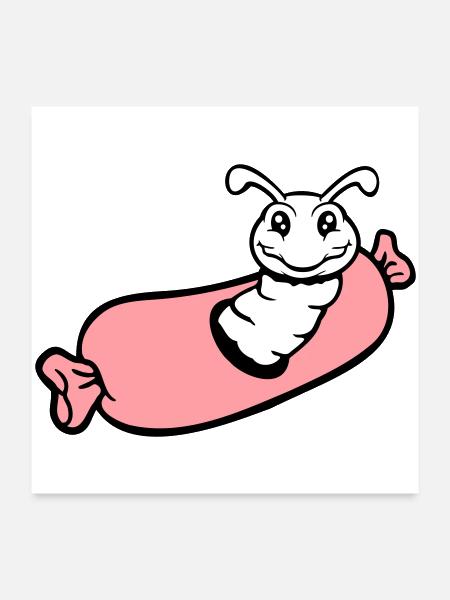 Caterpillar hole sausage BBQ barbecue hunger eat - Poster 24x24 - white - Front