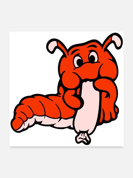 Caterpillar Worm Happy Eating Sausage Hot Dog Food - Poster 24x24 - white - Front