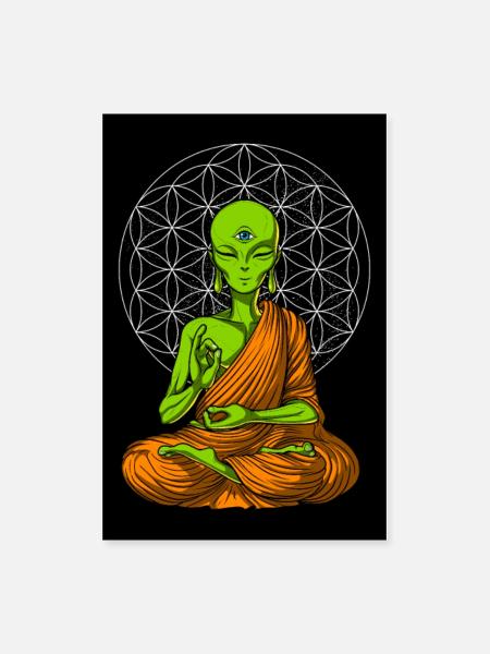 Alien Buddha Meditation - Poster 8x12 - white - Front