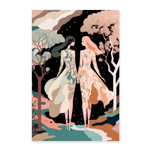 Lovers in the Woods - Two Women Walking Through a - Poster 8x12