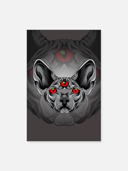 Three Eyed Sphynx Cat Illustration 20648860 116 - Poster 8x12 - white - Front