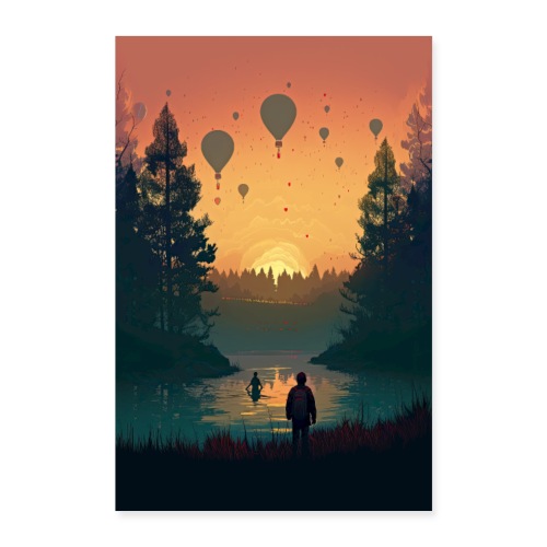 Surreal Hot Air Balloons Forest Landscape - Poster 8x12
