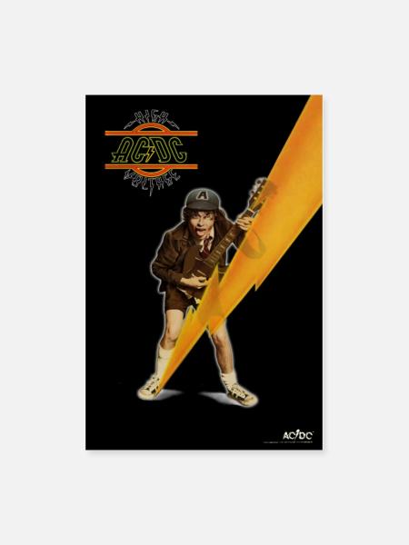 AC/DC High Voltage Angus Young With Lightning - Poster 8x12 - white
