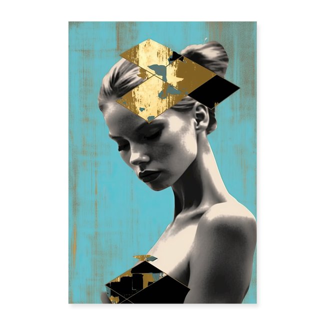 Gold on Turquoise - Minimalist Portrait of a Woman