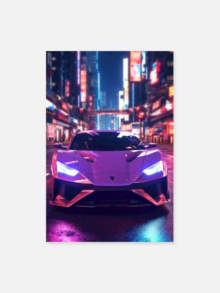 Asian Neon City Sports Car - Poster 8x12 - white - Front