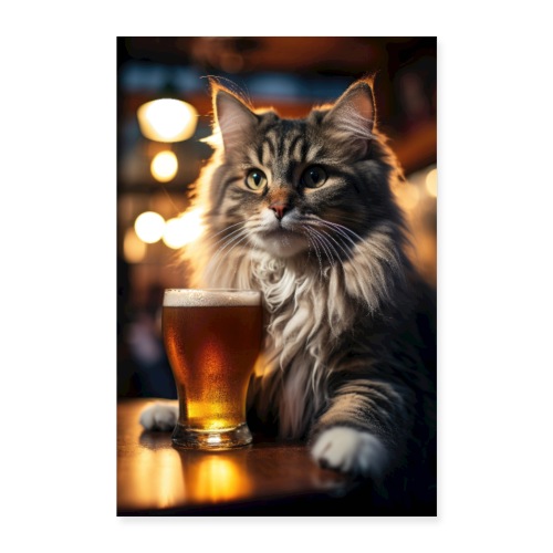 Bright Eyed Beer Cat - Poster 8x12