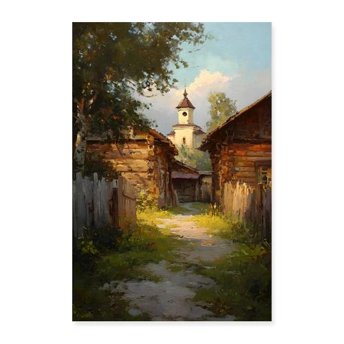 Digital Painting: Sunlit Village Charm - Poster 8x12
