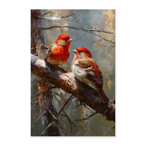 Digital Painting: Crimson-Throated Companions - Poster 8x12
