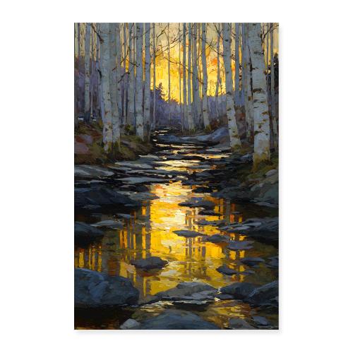 Digital Painting: Golden Dusk Reflections - Poster 8x12