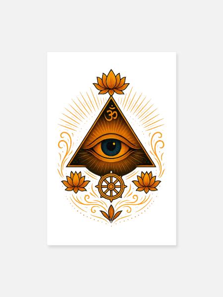 Third Eye with Lotus and Om Symbol Glow - Poster 8x12 - white - Front