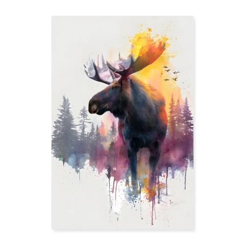 Moose: Aquarelle Wilderness - Poster 8x12