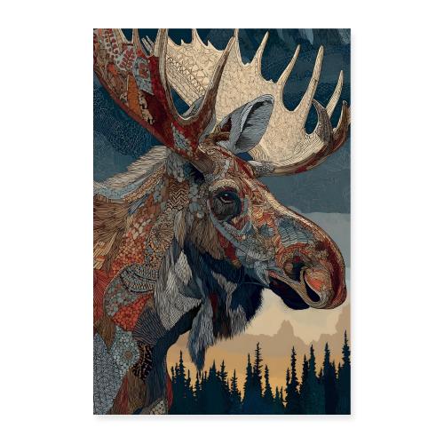 Mosaic Moose Portrait - Poster 8x12
