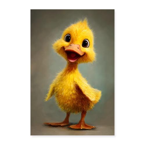Cheerful yellow cartoon baby duck - Poster 8x12