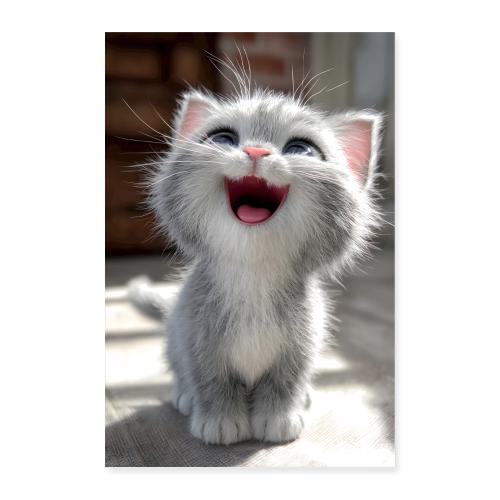 Meowing Grey Kitten - Poster 8x12